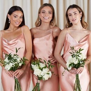 Social Bridesmaid Silk Dress Asymmetric Cowl Neck Desert Rose Pink Midi XS